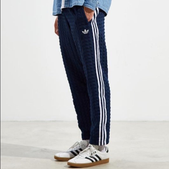 SOLD NEW w tag ADIDAS MED Banyan seersucker 3 stripe checker trackpant navy blue - Picture 4 of 12